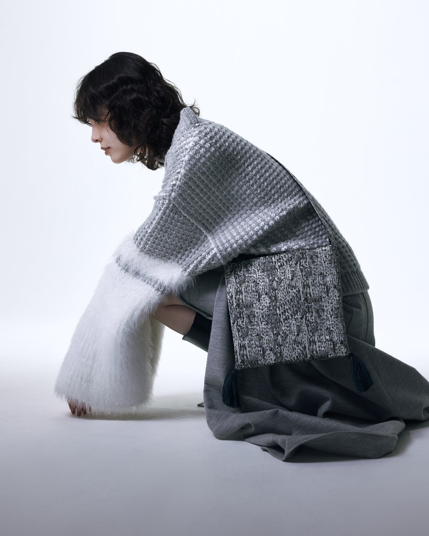 EBONY×DIDION. フリンジショルダーポシェット ”Water Jacquard” Blue